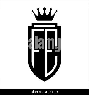 FE Vector Logo Initialen Schild mit königlicher Krone minimalistischer, eleganter Stil mit Umrandung des inneren Schildes Stock Vektor