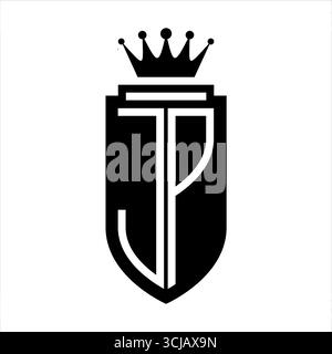 JP Vector Logo Initialen Schild mit königlicher Krone minimalistischer, eleganter Stil mit Innenrand Stock Vektor