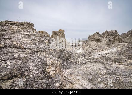 Rauks am Strand des Naturparks Langhammar auf der Insel Fårö, Gotland, Schweden Stockfoto