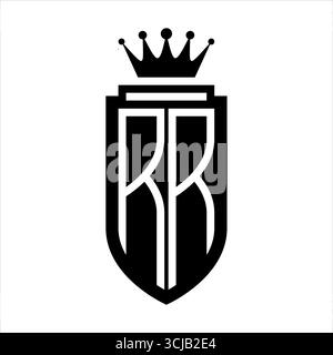 RR Vector Logo Initialen Schild mit königlicher Krone minimalistischer, eleganter Stil mit Umrandung des inneren Schildes Stock Vektor