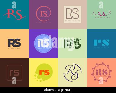Firmenvorlage mit RS-Logo. Schriftzug der Buchstaben r und s. Setzen Sie mit Designelementen verschiedene klassische Serifenschriftarten und modernen, auffälligen Text. Anfängliche Schriftart Stock Vektor