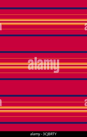 Auffälliges Streifenmuster. Horizontale Linien in Rot, Blau und Gold sorgen für ein Retro-Textildesign. Vielseitige Grafik für Hintergründe, Layouts oder abstrakte A Stock Vektor