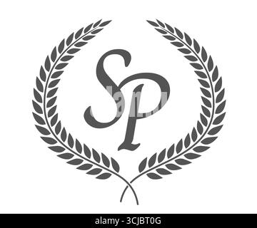 Anfangsbuchstaben S und P, SP-Monogramm-Logo mit Lorbeerkranz. Luxuriöses Emblem mit Kalligraphie-Schriftart. Stock Vektor