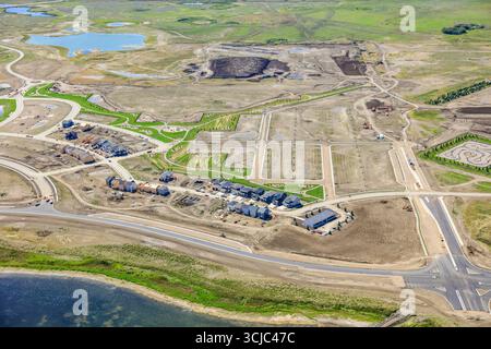 Blick aus der Vogelperspektive auf das Brighton Viertel von Saskatoon mit Blick nach Süden. August 2016 Stockfoto