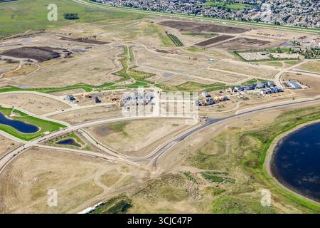 Blick aus der Vogelperspektive auf das Brighton Viertel von Saskatoon mit Blick nach Süden. August 2016 Stockfoto