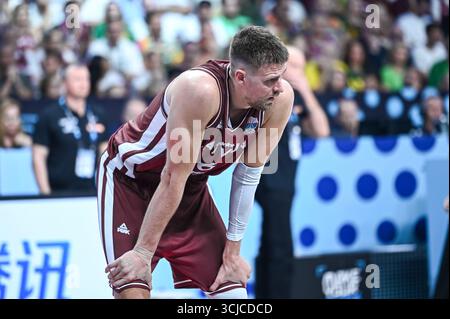 Riga, Riga, Lettland. September 2025. 6 KRISTAPS PORZINGIS von Lettland spielt während des FIBA EuroBasket 2025, dem Achtelfinale zwischen Litauen und Lettland in der Xiaomi Arena am 6. September 2025 in Riga, Lettland. (Kreditbild: © Stefanos Kyriazis/ZUMA Press Wire) NUR REDAKTIONELLE VERWENDUNG! Nicht für kommerzielle ZWECKE! Quelle: ZUMA Press, Inc./Alamy Live News Stockfoto