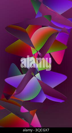 Dynamische abstrakte geometrische Formen in leuchtenden Violett-, Rot-, Grün- und Blautönen bilden einen auffälligen Hintergrund. Eine fesselnde Mischung aus moderner Kunst und Di Stockfoto