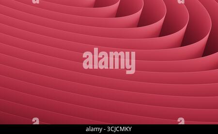 Abstraktes 3D-Bild mit gekrümmten, geschichteten roten Formen, die einen visuell dynamischen Hintergrund schaffen. Das Design betont glatte Bögen und Kreismuster Stockfoto