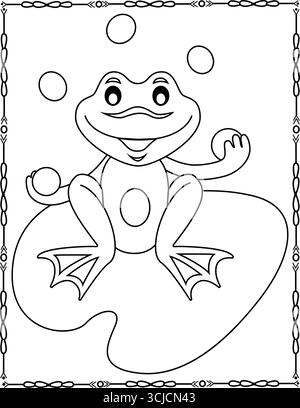 Niedlicher Frosch Ausmalseiten lustige Cartoon Tierkonturen für Kinder und Erwachsene Stock Vektor