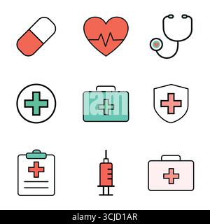 Moderne Clean Healthcare Icons Sammlung – Medizin, Krankenhaus, Arzt, Apotheke & Gesundheit Symbole Paket Stock Vektor