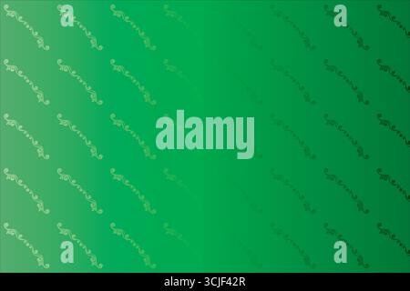 Ein sich wiederholendes diagonales Muster aus zarten Wirbeln und verbundenen Punkten ziert einen glatten grünen Hintergrund, der von einem helleren in einen übergeht Stock Vektor
