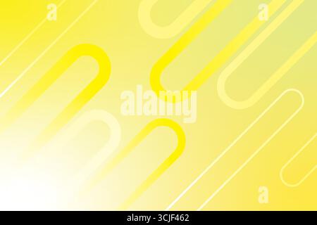 Ein heller und fröhlicher abstrakter Hintergrund mit einem glatten gelben Farbverlauf. Überlagert sind stilisierte abgerundete Linien und dünne diagonale Streifen, die schaffen Stock Vektor