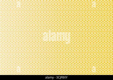 Ein sich nahtlos wiederholendes Muster mit zahlreichen kleinen weißen Kreisen auf goldenem Hintergrund. Das Bild bietet einen subtilen Verlaufseffekt. Stock Vektor