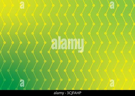 Ein sich wiederholendes geometrisches Muster aus gelben Linien, die gelbe Punkte verbinden, bildet einen Zickzack-Effekt über einen glatten Verlaufshintergrund, der von GREE übergeht Stock Vektor