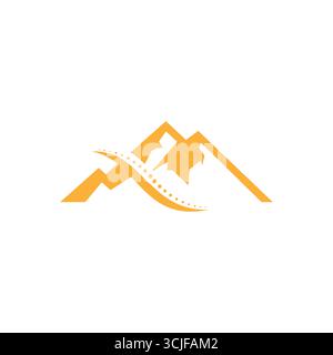 Ein markantes orangefarbenes Bergdesign mit einer fließenden Kurve und gepunkteten Akzenten symbolisiert Vitalität und natürliche Balance. Das Logo steht für Stärke, Wohlbefinden, Stock Vektor