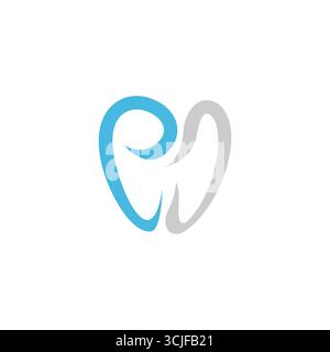 Dieses professionelle und minimalistische Dentallogodesign besticht durch eine kreative, von Zähnen inspirierte Ikone mit klaren Linien und einer frischen blau-grauen Farbkombination. Stock Vektor