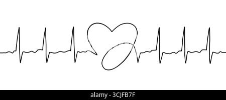 Herzschlaglinie mit Herzsymbol eine Linienzeichnung. Pulskurve. Stock Vektor