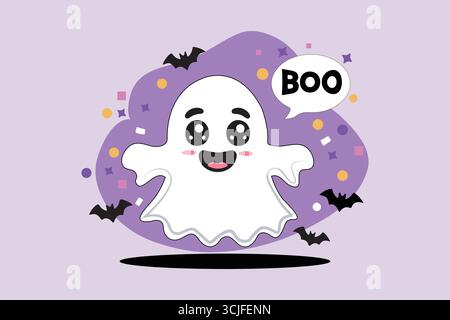 Lustiger welliger Geist mit Buh Text Halloween Vektor Illustration. Stock Vektor