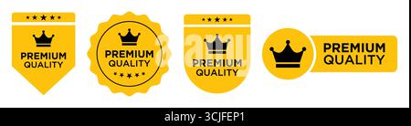 Premium Qualität Abzeichen oder Label Vektor-Symbol Set mit Krone und Sternen in Gold isoliert auf weißem Hintergrund. Vektorabbildung Stock Vektor