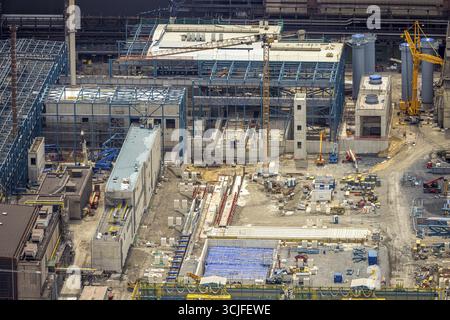 Luftansicht Duisburg-Nord, Detailansicht und Baustelle im Werk Thyssen Krupp Steel Europe AG am Rhein, Schwelgern Werk harbou Stockfoto