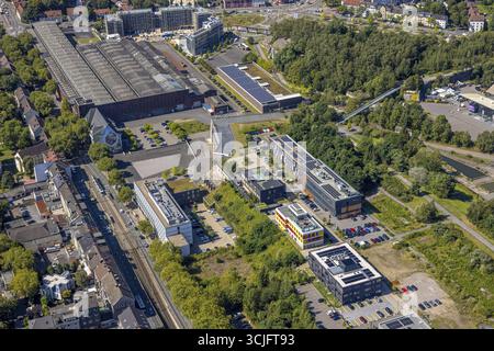Luftaufnahme, über der Baustelle mit neuem TRIUM Bürogebäude Bochum GmbH & Co KG, Westpark Alleestraße und Wattenscheider Straße mit Roun Stockfoto