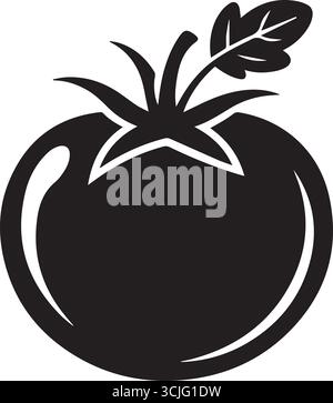 Schwarze Silhouette einer frischen Tomate im klaren flachen Vektor-Stil Stock Vektor