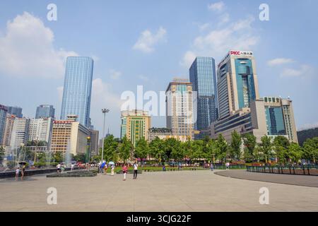 CHENGDU, CHINA - 19. JUNI: Blick auf den modernen Teil der Innenstadt von Chengdu, Hauptstadt der Provinz Sichuan. Juni 2016 Stockfoto