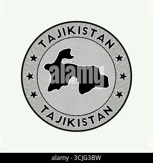 Tadschikistan Runde Abzeichen Vektor. Country Round Stempel mit Form von Tadschikistan, Isolinien und kreisförmigem Ländernamen. Fantastisches Emblem. Stock Vektor