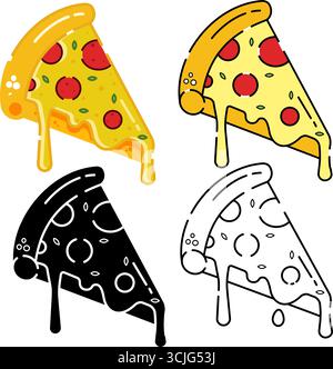 Symbol Pizza in Kontur schneiden, Silhouettenvektor Illustration isolierte Konstruktion festlegen Stock Vektor
