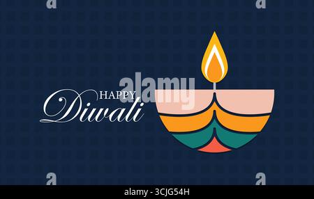 Glückliches Diwali Festival Dekorative Öllampe Vektor-Illustration. Vorlage für Hintergrund, Banner, Karte, Poster mit Textbeschriftung Stock Vektor