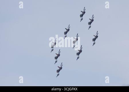 Monza, Italien. September 2025. Frecce Tricolori sind vor dem Start des Formel-1-Grand-Prix am 7. September 2025 in Monza zu sehen. Quelle: Mairo Cinquetti/Alamy Live News Stockfoto