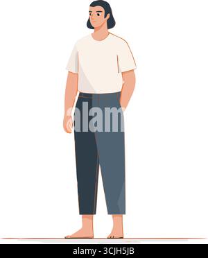 Minimalistische Vektorillustration eines Mannes von arabischem Aussehen, der barfuß in der Linie steht Stock Vektor