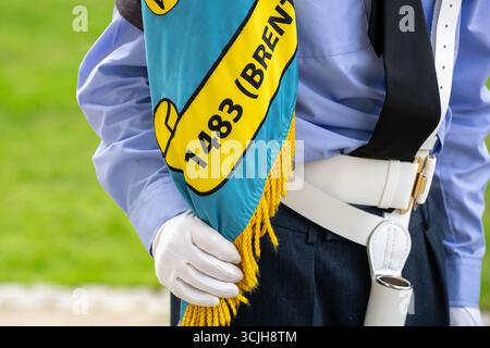 Brentwood Essex 07 Sept 2025 mehr als 500 Luftkadetten aus Essex zogen in einer Wing Parade durch das Zentrum von Brentwood, wo Gruppenkapitän Anne-Marie Houghton den Gruß nahm, bevor sie sich in der Brentwood Cathedral zu einer feierlichen Zeremonie versammelten, Credit: Ian Davidson/Alamy Live News Stockfoto