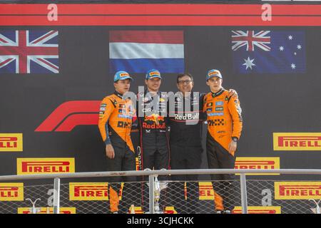 Monza, Italien. September 2025. Podium während Pirelli Gran Premio d'Italia 2025, Formel-1-Meisterschaft in Monza, Italien, 07. September 2025 Credit: Independent Photo Agency/Alamy Live News Stockfoto