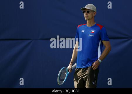 Tomas Berdych, nicht spielender Kapitän der tschechischen Nationalmannschaft, während der Vorbereitung auf das Qualifikationsspiel zwischen den USA und der Tschechischen Republik Stockfoto