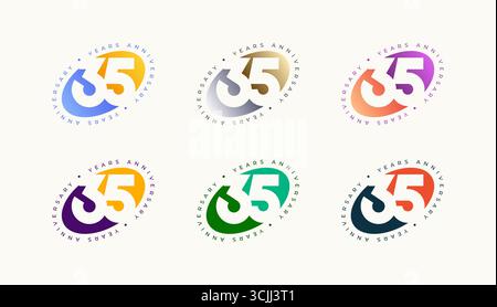 Anniversary Colourul 35th, 35th Happy Anniversary mit ovalen, kugelförmigen oder Ellipsenformen und jeder Farbe. Stock Vektor