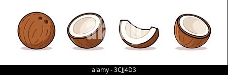 Coconut Cartoon Vektor Symbol Illustration. Tropisches Logo aus Kokosnuss, isoliert von Cartoons und Palmen im Sommer Stock Vektor