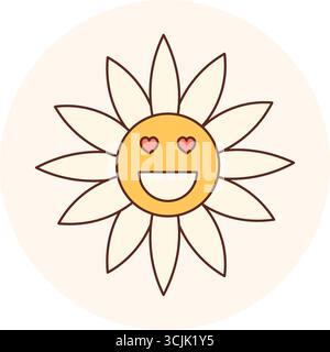 Grooviger Retro Happy Daisy Aufkleber Stock Vektor