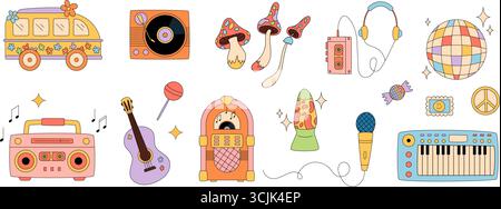 Grooviges Retro Music Party Sticker Set Stock Vektor