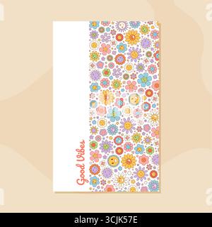 Grooviges Bannermuster Mit Blumenmuster Im Retro-Look Stock Vektor