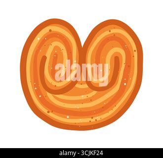 Palmier Cookie von Blätterteig-Vektor-Illustration. Französische handgezeichnete herzförmige Zuckerblätterteiggebäck-Kekse. Vektor für Bäckerei Lebensmittel Branding, Menü Rezept Buch Tapete Verpackung Hintergrund Stock Vektor