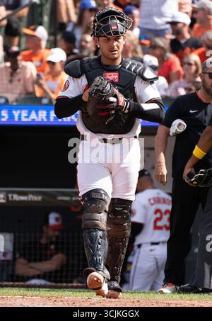 Baltimore, USA. September 2025. BALTIMORE, MD – 07. SEPTEMBER: Alex Jackson (70) auf dem Feld während eines MLB-Spiels zwischen den Baltimore Orioles und den Los Angeles Dodgers am 7. September 2025 im Oriole Park at Camden Yards in Baltimore, Maryland. (Foto: Tony Quinn/SipaUSA) Credit: SIPA USA/Alamy Live News Stockfoto