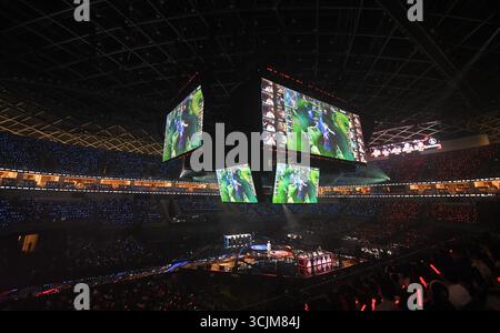 Hangzhou, China. September 2025. E-Sport-Experten treten am 7. September 2025 beim Honor of Kings Professional League Summer Finals in Hangzhou, Provinz Zhejiang, China, an 2025. (Foto: Costfoto/NurPhoto) Credit: NurPhoto SRL/Alamy Live News Stockfoto