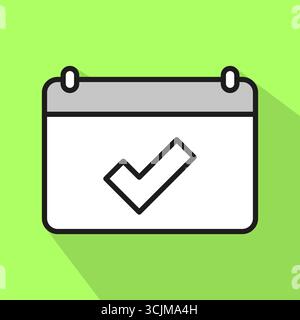 Kalendersymbol. Symbol „Aufgabe abgeschlossen“. Illustration des Erfolgsvektors. Grüne Hintergrundgrafik. EPS 10. Stock Vektor