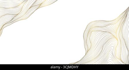 Vektorlinie Welle abstrakter Hintergrund, elegante Luxusfluß Ecken, Gold auf weiß. Premium-Poster mit Glitzereffekt und moderner japanischer Vorlage. Stock Vektor