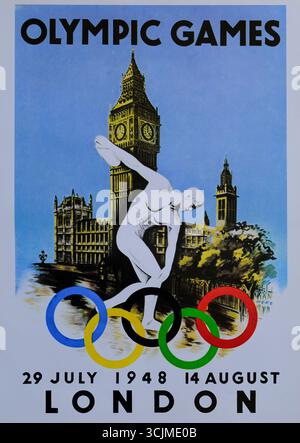 Buntes Poster für die Olympischen Spiele in London 1948 in England Stockfoto