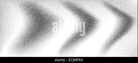 Rauschen Wellenmuster Gradient. Hintergrund mit Körnung. Dynamische Textur mit abstraktem Dotwork. Verblasste schwarz-weiße Halbtonabdeckung. Punkte gra Stock Vektor