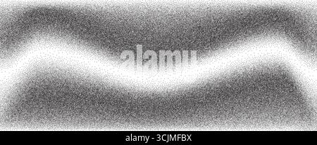 Wellenrauschmuster-Gradient. Hintergrund mit Körnung. Abstrakte Dotwork-Textur in Grunge. Verblasste schwarz-weiße Halbtonabdeckung. Punktabstufung. Vektor Stock Vektor