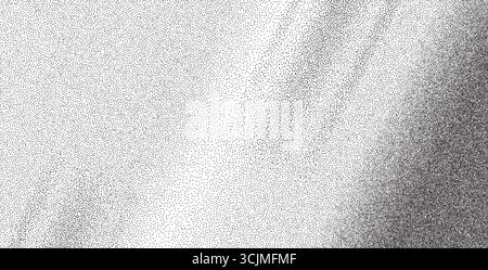 Dynamischer Rauschverlauf. Schleifkorn, getrübter Hintergrund. Abstrakte Dotwork-Textur in Grunge. Verblasste schwarz-weiße Halbtonabdeckung. Punkte Gradatio Stock Vektor