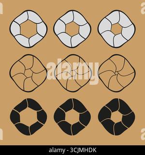 Blendensymbolgruppe. Symbol für Fotoblende. Abbildung mit kreisförmiger Blende. Vektorkamera-Grafik. EPS 10. Stock Vektor